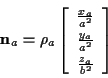 \begin{displaymath}
\mathbf{n}_{a}=\rho _{a}\left[ \begin{array}{c}
\frac{x_{a}}...
...
\frac{y_{a}}{a^{2}}\\
\frac{z_{a}}{b^{2}}
\end{array}\right] \end{displaymath}