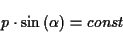 \begin{displaymath}
p\cdot \sin \left( \alpha \right) =const
\end{displaymath}
